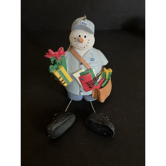 Christmas Mailman Ornament Snowman  Mail Carrier Dangle Legs Shelf Sitter Cute - Picture 2 of 3